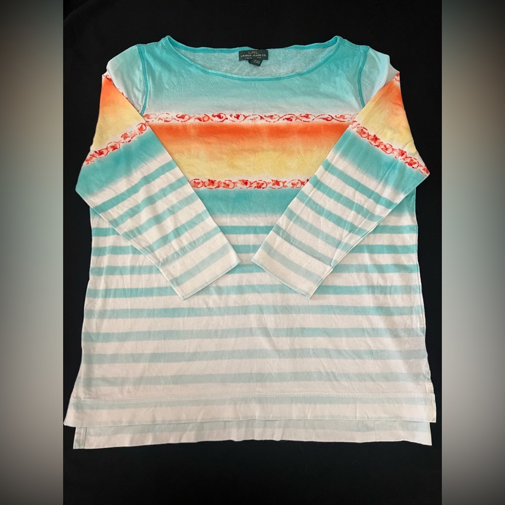 Lauren Ralph Lauren Sunwashed Sunset Turquoise Top Size M Coastal Nautical